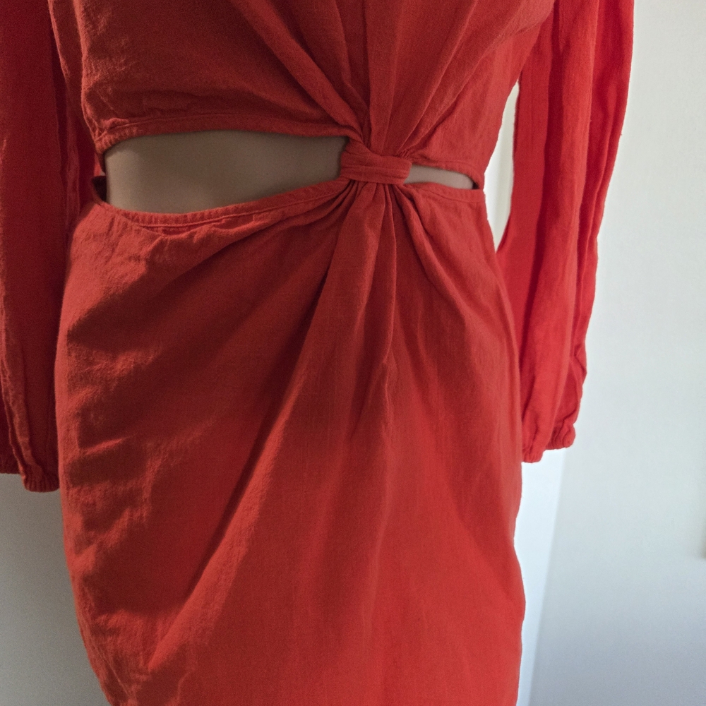 And Now This Orange/Coral Cut Out Mini Dress Size Small Long Sleeve - Picture 6 of 9